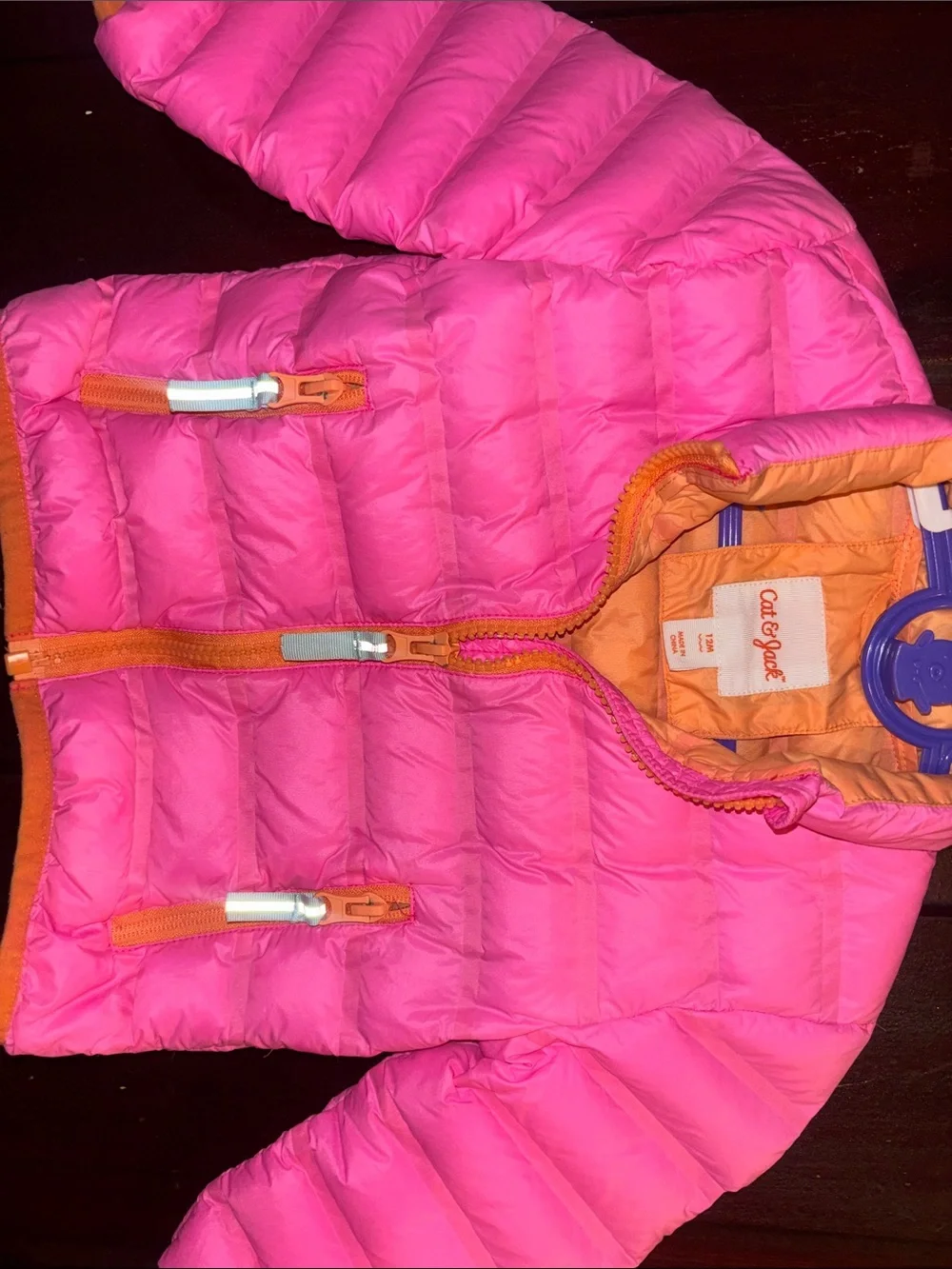 Cat & Jack Bright Pink Puffer Jacket with Orange Trim - Kids